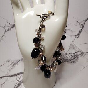 925 Silver Multi Pearl and Quartz Charm Bracelet